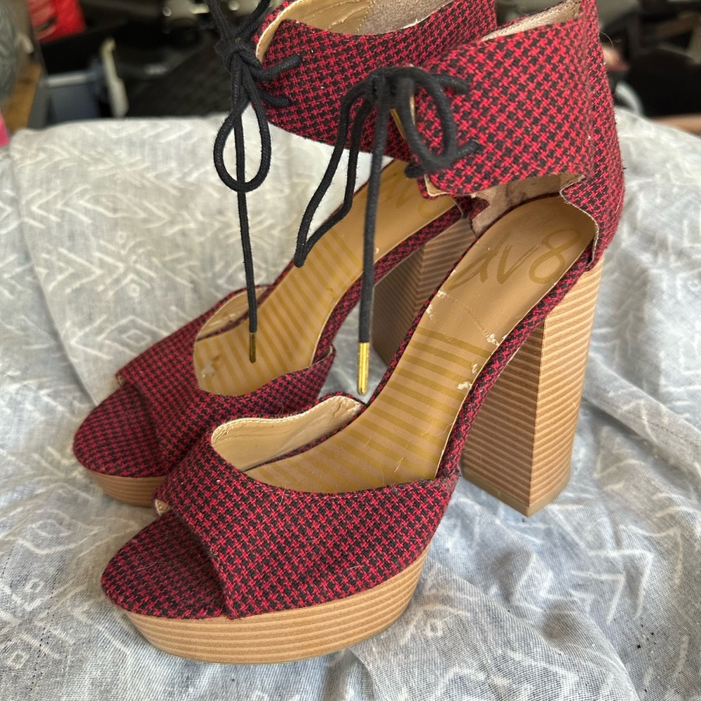 DV8 by Dolce Vita Red and Black Gingham Platform Heels